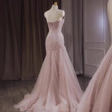 French Party Evening Dress Women's Tail Tail Tail Dress Pink Strap Elegant Host Long Style Adult Gift Customized Wedding Dress