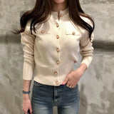 Woman Cardigan Long Sleeve Button Down Sweater Knitted Coat Single Breasted Crop Knit Jacket Tops Ladies Autumn Winter Fashion