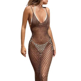 Pbong  Women's Summer Knitted Deep V Neck Cover Ups Crochet Cutout Backless Split Dress Hollow Out Bikini Swimsuit Sundress