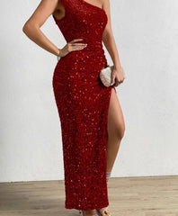 One Shoulder Maxi Long Dresses Women Sparkling Sequin Backless Sexy Evening Party Vestidos Slim Ruched Summer Dress