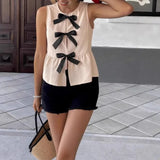 Summer Euramerican Sweet Elegant O Neck Sleeveless Tank Tops Y2k Constrast Color Bow Design Sweet Cool Camisole Harajuku Tops
