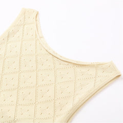 Women Hollow Out Crochet Knitted Dress Beach Slim Sleeveless O Neck Sexy Summer Party Split Maxi Dresses Black