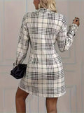 Pbong  Lapel Single-breasted Cardigan Dresses Spring Autumn Lady Long Sleeves VestidosStreetwear Fashion Checkered Print DressesCasual