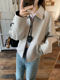 Striped Vintage Y2K Jacket Women Design Double Sided Wear Loose Streetwear Coat Casual American Fall Winter Long Sleeve Top