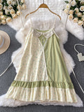 Pbong  Sweet Lace Splice Floral ter Dr Women's Summer Design Sense Waist Cinching Pleated Long Dr A-Line Silhouette V-Ne