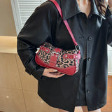 Women's Leopard Print Faux Shoulder Bag Metal Rivet Decor Adjustable Strap Casual Daily Crossbody Underarm Handbag