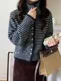 Harajuku Y2K Striped Cardigan Women Vintage Loose Casual Knitted Sweater Fall Winter Japan Retro Long Sleeve Female Soft Tops