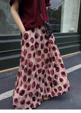 Large Polka Dot Print Pleat Long Skirt Elastic Waist Fashion Sprint Women Skirt A-line Loose Streetwear Summer Skirt 2025 New