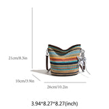 Pbong  Women Summer Straw Crossbody Purse with PU Adjustable Strap Travel Bucket Bag for Beach Vacation Travel