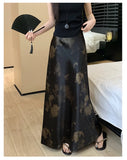 Retro Tie Dye Satin Long Skirts Women Elegant Korean Vintage Slim Trumpet Skirt Casual Summer Sweet Comfortable Long Skirt