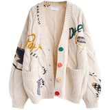 Spring Women's Sweater Warm Knitted Sweater Jacket Loose Pocket Embroidery Fashion Knit Cardigan Jacket Ladies Jacket