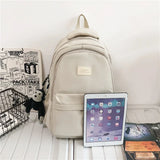 Pbong  Solid Color Backpack Women Multi-pocket College Book Bag Casual Laptop Backpacks Men Schoolbag For Teenage School Bags For Girls