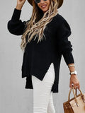 Chunky Knitted Mock Neck Sweater Side Slit Long Sleeve Pullover Female Knitwear Autumn Winter Women Casual Chic Outfit