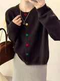 Japanese Sweet and Fresh Round Neck Colorful Button Knitwear Coat Academy Style Western Versatile Sweater Women's Cardigans