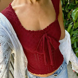 Euramerican All Match Casual Sqaure Collar Sleeveless Camisole Y2k Exquisite Hollow Oue Design Tops Solid Bow Design Clothes
