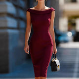 Pbong  Sexy Bodycon Long Dress Women Summer Fashion Sleeveless Slash Neck Pencil Slim Maxi Dresses Elegant
