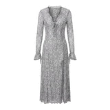 Pbong  Women Sheer Mesh Maxi Dress Polka Dot Floral Print Tie Front Ruffles Trim Split Hem Party Dress Summer Vacation