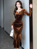 Autumn Vintage French Prom Dresses For Woman Square Collar Slim Long Mermaid Dress New Fashion 2025 Party Prom Clothes