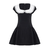 Pbong  contrast color Peter Pan Collar short sleeve slim waist A-LINE Sweet temperament Dresses