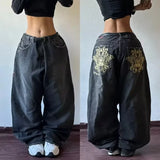 Pbong  American New Fashion Letter Embroidery Stitching Old Baggy Jeans Women Y2K Harajuku  Popular High Waist Wide Leg Trousers