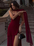 Elegant Strapless Sexy Maxi Dress For Women Gown With Scarf Off-shoulder Sleeveless Backless Split Beach Long Dress