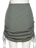 Army Green Retro Pleats All-Match Sexy Mature Hot Self-Cultivation Feminine Street Outing Women'S Short Skirt