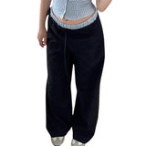 Pbong  Fashion Pants Women y2k Plaid Patchwork Elastic Waist Wide Leg Loose Trousers Sweatpants 2000s Clothing Streetwear