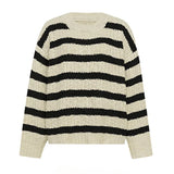 Striped Crew Neck Sweater Women Pullovers Long Sleeve Crewneck Knitted Jumper Ladies Fall Winter Casual Outfit