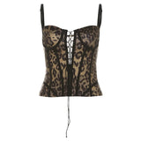 Streetwear Y2k Leopard Camis Women Harajuku Mall Goth Cyber Punk Hollow Out Bandage Crop Tank Top Emo Alt Rave Outfits