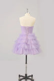 Pbong  Teen’s Short Tulle Homecoming Dress A Line Strapless Tiered Party Prom Dress Mini Cocktail Gowns for Women
