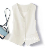 Women's Suit Vest Coat 2025 Spring Summer Sleeveless Retro Style Ladies Blazer Vest Temperament Short Lady Cardigan Waistcoat