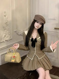 Women Two-piece College Style Short Stylish Suit Jacket with High Waist Slimming Pleated Skirt  Age Reducing Set/single Piece
