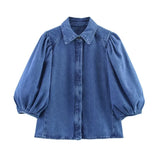 Pbong  Kaopu Spring Summer Fashion Retro Casual Women's Shirt Simple Design Top Button up Cotton Polyester Blend Slim Fit