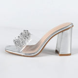 Pbong  Summer Fashion PVC Transparent Open Toe Slippers Women Fashion Square Heels Dress Party Shoes Zapatos De Mujer