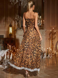 Leopard Print Beach Sexy Maxi Dress Women Gown Summer Patchwork Hollow Out Off-shoulder Split Club Long Dress Elegant