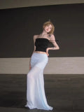 Seaside Gauze Splicing Blue Skirt Female Faldas Para Mujeres Summer Temperament Fishtail Skirt Chic Package Hip Skirts
