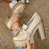 Pbong  Fashion Tassel Metal Decor Super High Heels Shoes for Women New Slip On Chunky Platform Pumps Woman Gold Silver Party Shoes