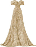 Pbong  Sequin Off Shoulder Prom Dresses Mermaid Ball Gown Sweetheart Evening Gown Long for Women