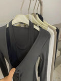 Pbong  Vintage Fake Two-piece Casual Long-sleeved T-shirt Women Spring High Street Sexy Strapless Slim Single-breasted Tops