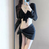 Bikini Set Women Sexy Swimsuit Chic Solid Four-Piece Halter Lace Up Female Swimwear New Fashion Korean Bathing Beachwear