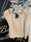 Women Sweet Pink Linen Lace-up Slim T Shirt Summer Buttons O-neck Puff Sleeve Blouse Vintage Preppy Solid Cute Tees Y2k