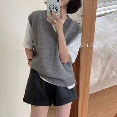 Spring Autumn Women Sweaters Vest Spring Autumn Fashion New Sleeveless V-neck Casual Young Style Pullover Solid Knitted Tops