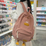 Pbong  Cute Duck Face Corduroy Large Capacity Backpack with 3D Duck Feet Design Lightweight Casual Daypack for Students Teens Travel