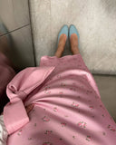 2025 Summer Floral Printed Pink Long Skirt For Women Casual High Waist Slim Elegant Party Maxi Skirt Female Stain Dress Clothes
