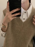 Women's Sweater Vest Sleeveless V-Neck Pullover Knitted Vest Top French Effortless Chic Knitwear Autumn Winter