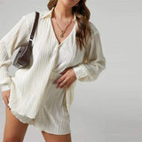 New explosions in spring and summer European and American fashion V-neck pleated long sleeve lapel shorts fashion suit
