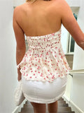 Strapless Off Shoulder Ruched Tube Tops Women Front Tie-up Ruffles Summer Party Clubwear Tank Mini Vest