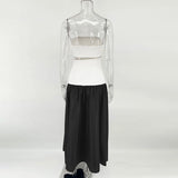 Hollow Out Clash Color Strapless Maxi Dress For Women Sexy Backless Off Shoulder Patchwork Female Summer Beach Dress New