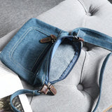 Pbong  Hot Denim Shoulder Bag Men Women Solid Color Messenger bag Casual Fashion Crossbody bags Retro Male Zipper Diagonal Straddle sac