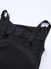 Draped V-Neck Classy Evening Long Dress Women Black Satin Formal Dress Sleeveless Floor-Length Sexy Bodycon Dresses